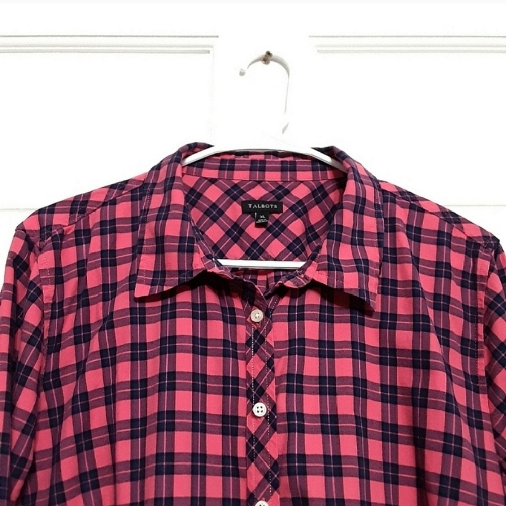 Talbots Button Up Flannel Plaid Shirt Womens XL - Picture 2 of 14